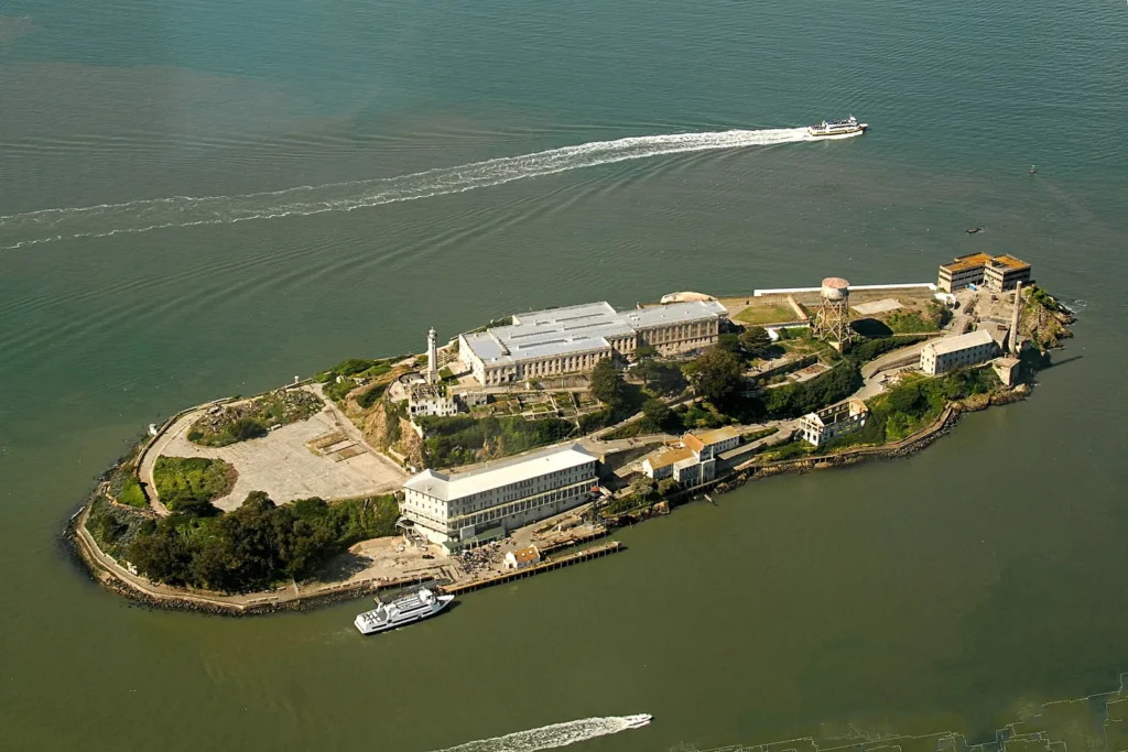 Aerial view of Alcatraz Island in San Francisco Bay