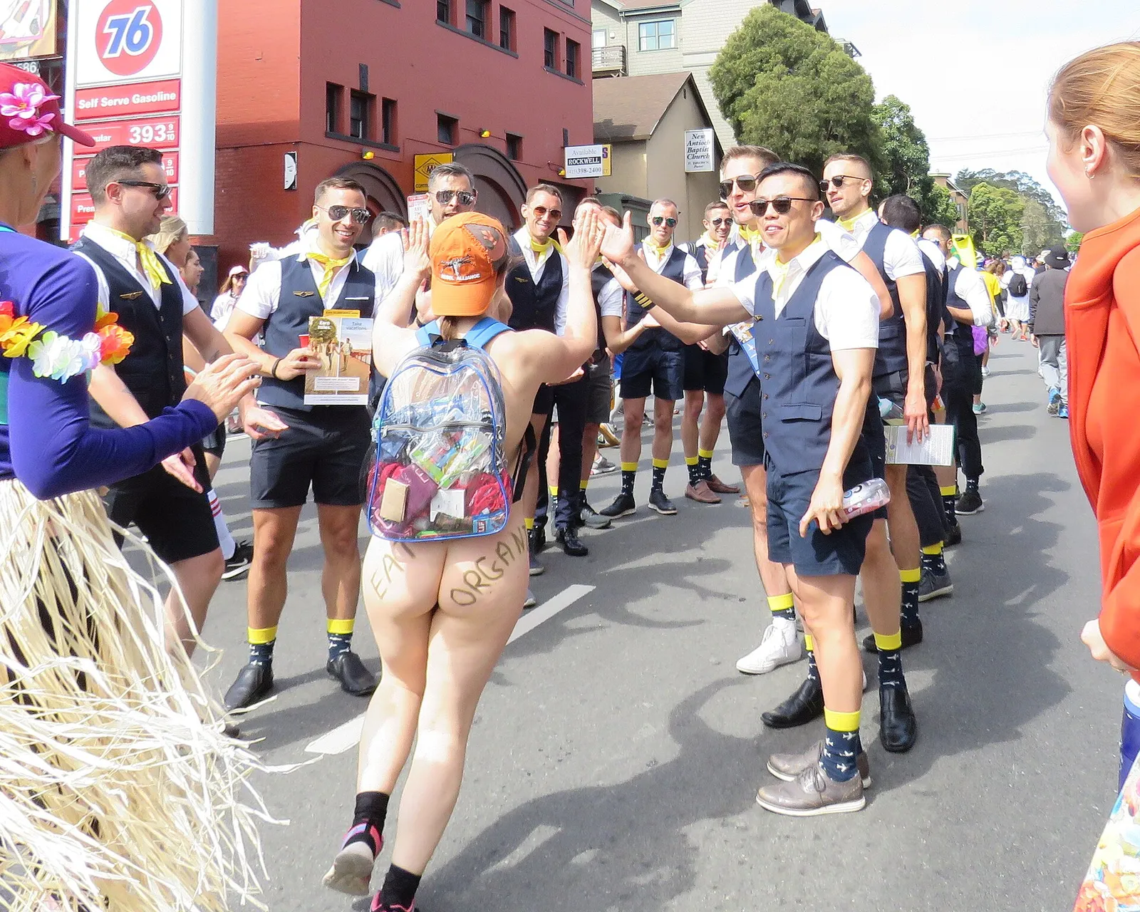 Runners in costumes on the course of Bay to Breakers in San Francisco