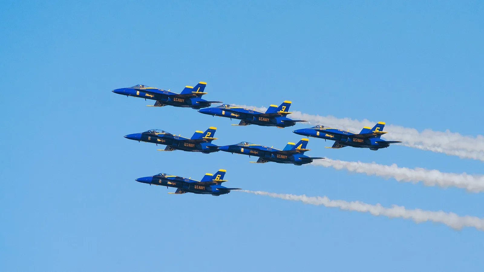 Blue Angels jets flying in formation during Fleet Week in San Francisco