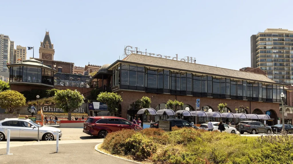 Ghirardelli Square buildings and gardens near Fisherman's Wharf