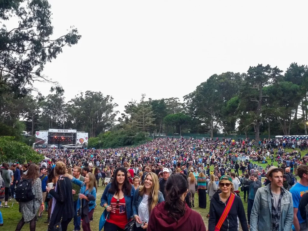 Crowd in the meadow at the Outside Lands festival in Golden Gate Park