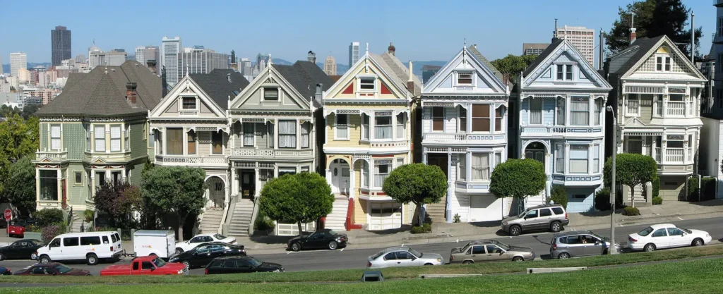 Painted Ladies Victorian houses on Steiner Street at Alamo Square